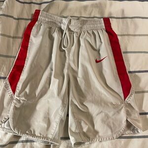 White and Red Nike Dri-Fit Basketball Shorts